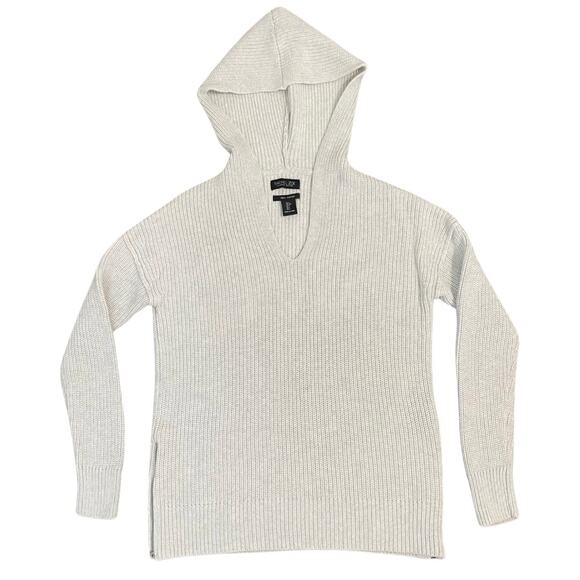 Rachel Zoe Women’s Hooded Sweater Ribbed Knit Pullover sz S Neutral Cream Gray - Picture 4 of 11